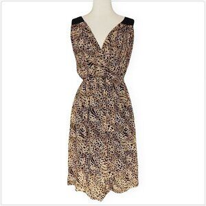 Adrianna Papell Silk Leopard Print Animal Blouson Sleeveless Cocktail Dress 6